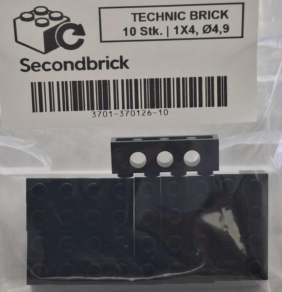 TECHNIC BRICK 1x4, Ø4,9 - Schwarz - 1Box à 10Stk.